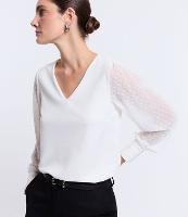 Blusa em Crepe com Manga em Chiffon Poá - 1