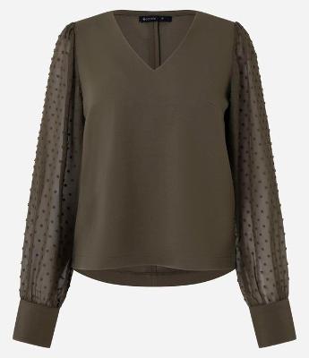 Blusa em Crepe com Manga em Chiffon Poá