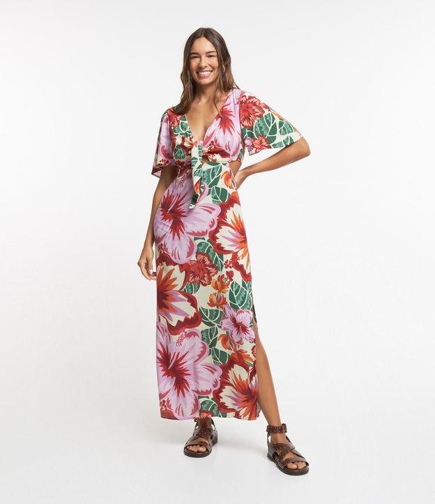 Vestido New Midi em Viscose com Estampa Floral e Amarração - 1