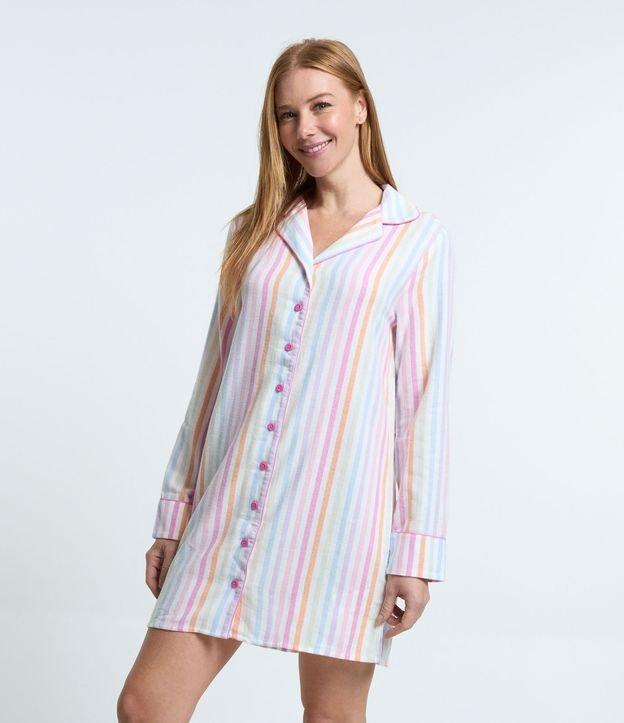 Camisola Americana Curta em Flanela com Estampa de Listras - 1