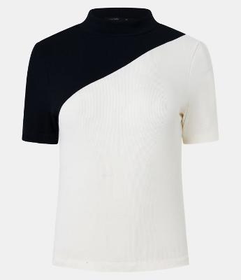 Blusa em Ribana com Recorte Bloco De Cor Diagonal