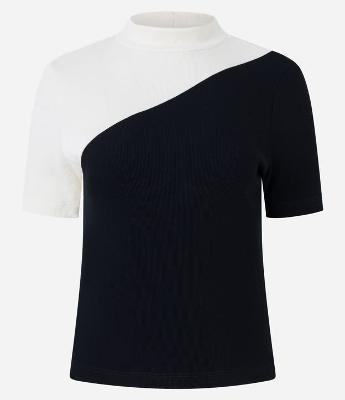 Blusa em Ribana com Recorte Bloco De Cor Diagonal