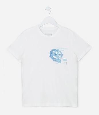 Camiseta Infantil Comfort com Estampa de Dino Digital - Tam 5 a 14 anos