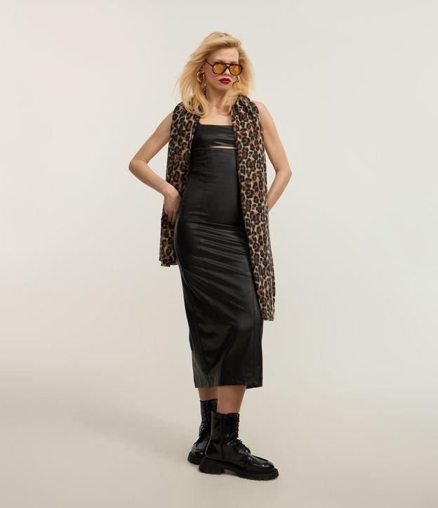 Vestido New Midi em Pu com Recorte Vazado e Fenda - 2