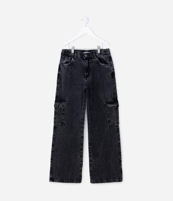 Calça Cargo Infantil em Sarja com Bolso Lateral - Tam 5 a 14 Anos