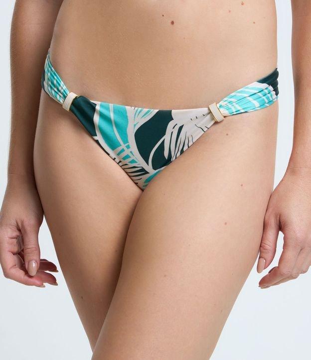 Biquíni Calcinha Lateral Drapeada em Microfibra com Estampa Folhagem - 1