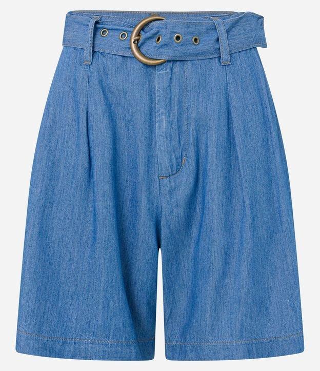 Short Cintura Média em Jeans com Cinto Afivelado e Pregas - 1