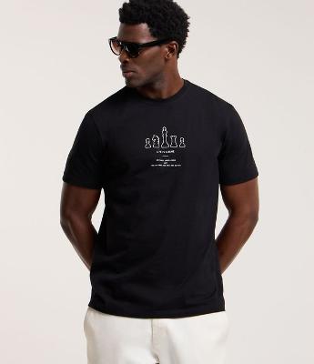 Camiseta em Algodão com Estampa Peças de Xadrez