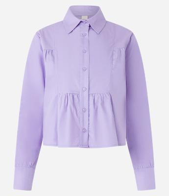 Camisa Cropped em Tricoline com Recortes Franzidos