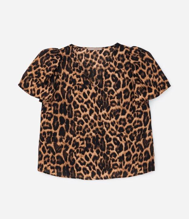 Blusa em Crepe Oncinha e Manga Bufante Curve & Plus Size - 1