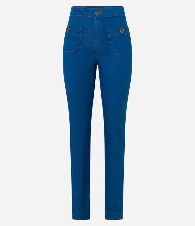 Calça Reta em Jeans com Bolsos e Botões - 2