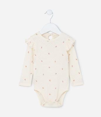 Body Infantil Texturizado com Babadinho no Ombro - Tam 0 a 24 meses