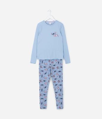 Pijama Infantil Caneladinho com Estampa do Stitch - Tam 5 a 14 anos