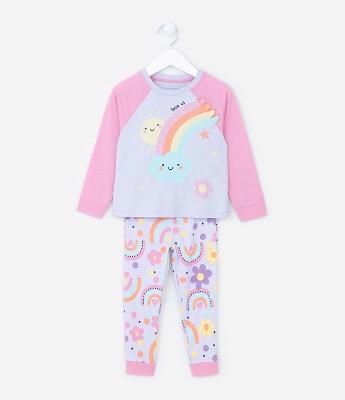Pijama Infantil Longo com Estampa de Arco-íris - Tam 2 a 4 anos