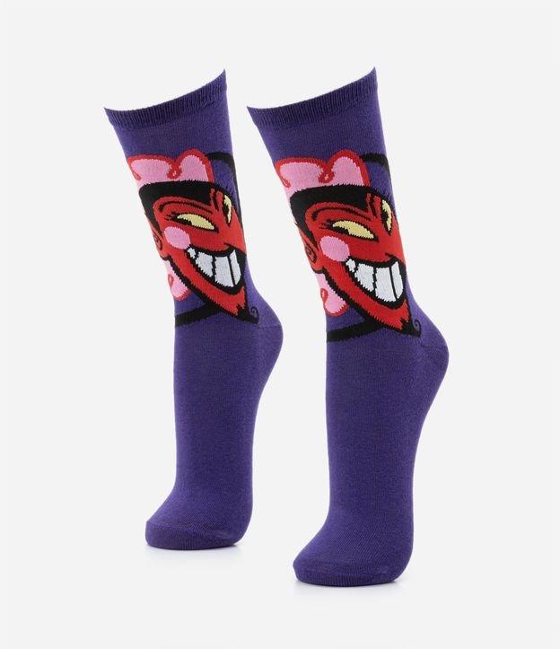 Meia Cano Alto em Algodão Him Meninas Super Poderosas Estampado - 1