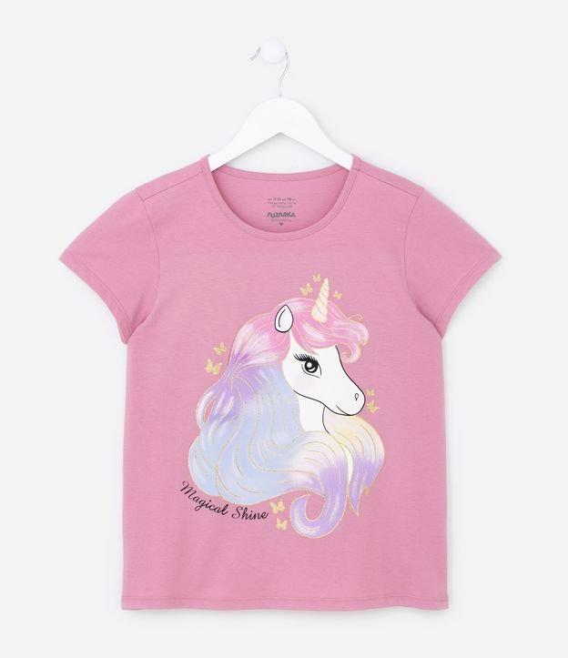 Camiseta Infantil com Estampa Unicórnio com Glitter - Tam 5 A 14 Anos - 1