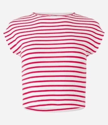 Blusa em Ribana com Listras e Ombro Caído