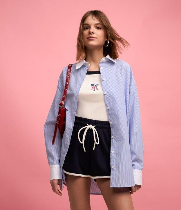 Camisa em Tricoline com Listras e Gola e Punhos Contrastantes - 4