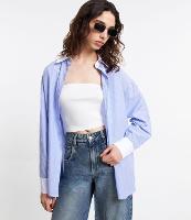 Camisa em Tricoline com Listras e Gola e Punhos Contrastantes - 1