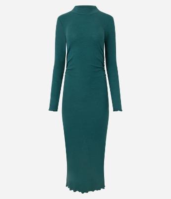 Vestido New Midi em Ribana com Golinha e Fenda nas Costas