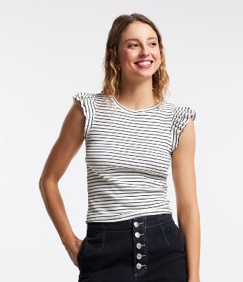 Blusa sem Manga em Ribana Listrada com Babadinho na Cava