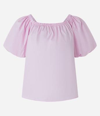 Blusa em Tricoline com Decote Ombro e Ombro e Manga Balonê