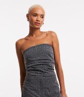 Blusa Cropped em Tomara que Caia com Brilhos Aplicados e Lastex nas Costas - 1