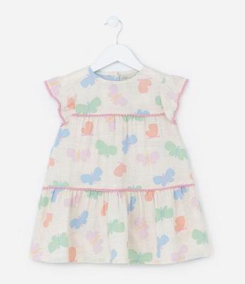 Vestido Marias Infantil com Estampa de Borboletinhas - Tam 1 A 5 Anos