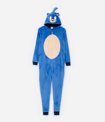 Pijama Jumper Infantil em Fleece com Bordado Sonic - Tam 4 a 12 Anos