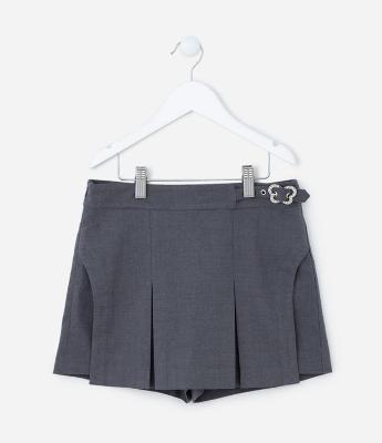 Short Saia Infantil em Alfaiataria Plissado - Tam 5 A 14  Anos