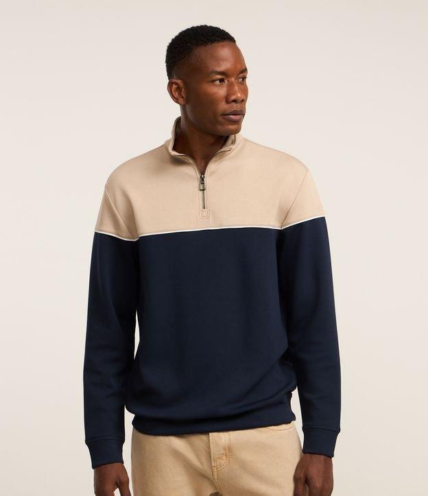 Blusão com Zíper na Gola e Bloco de Cor - 2