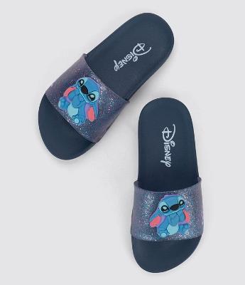 Chinelo Slide Infantil com Glitter e Patch do Stitch - Tam 23 ao 34