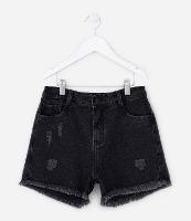 Short Cintura Alta Infantil em Jeans com Glitter - Tam 5 A 14 Anos - 1