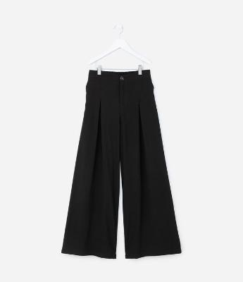 Calça Wide Leg Infantil em Viscose com Pregas - Tam 5 A 14 Anos