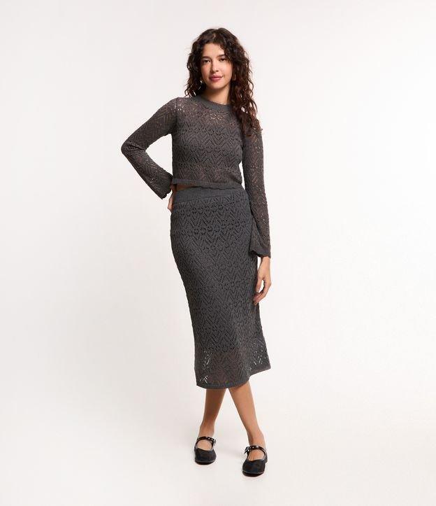 Saia Midi em Tricô com Ponto Crochetado - 2