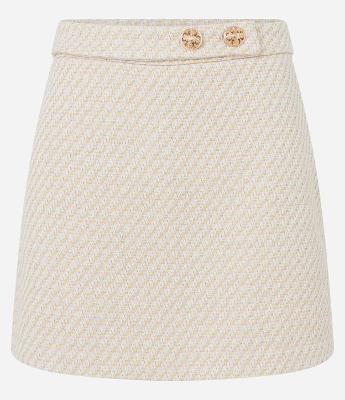 Short Saia em Tweed com Abotoamento no Cós e Padronagem Linhas Diagonais
