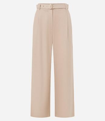 Calça Reta Alfaiatada em Linho e Viscose com Cinto Fivela