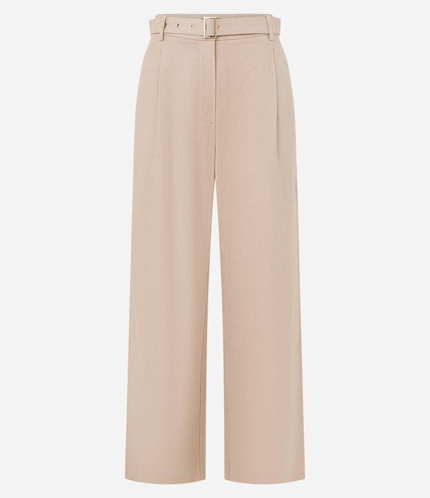 Calça Reta Alfaiatada em Linho e Viscose com Cinto Fivela - 1
