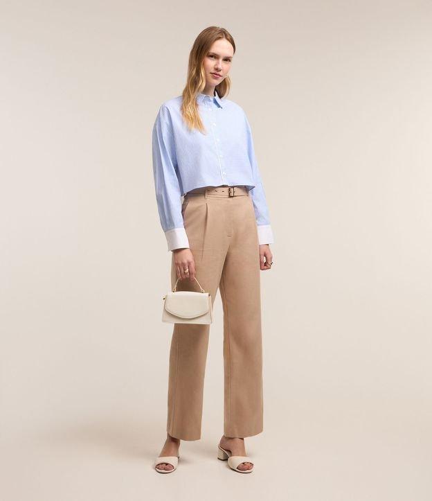 Calça Reta Alfaiatada em Linho e Viscose com Cinto Fivela - 2
