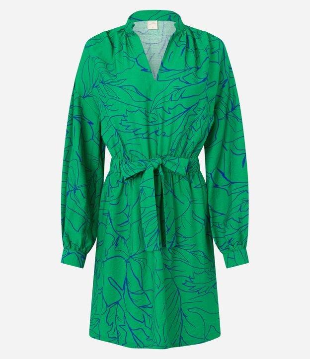 Vestido em Viscose com Amarração na Cintura e Estampa Folhagem - 3