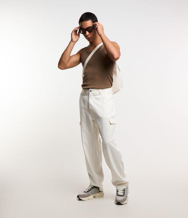Calça Baggy em Sarja com Bolsos Cargo - 2