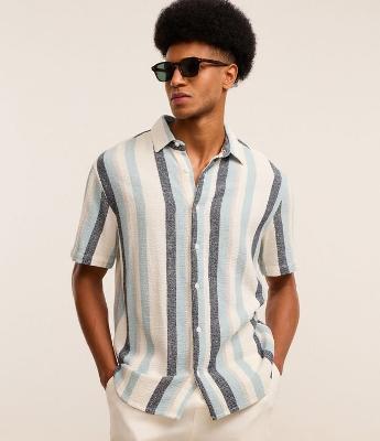 Camisa em Algodão Texturizada com Estampa Listras