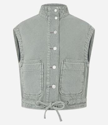 Colete em Sarja com Gola Alta e Amarração na Barra