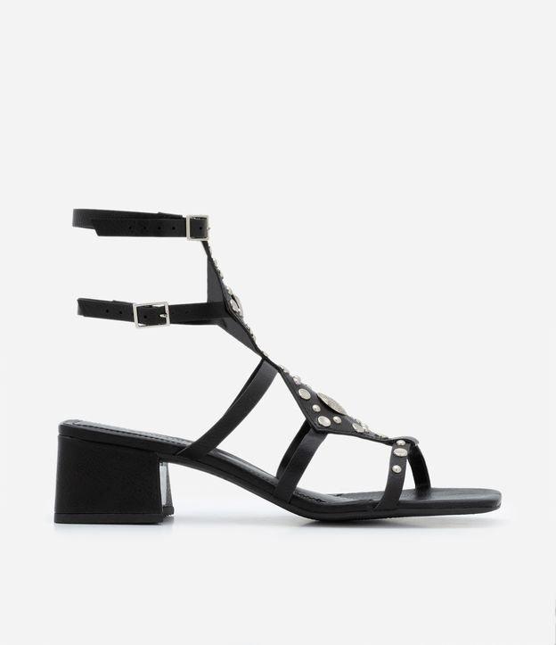 Sandália Multi Tiras com Detalhes Metálicos e Tornozeleira - 1