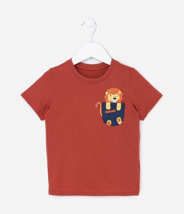 Camiseta Infantil com Estampa de Leão no Bolsinho Frontal - Tam 1 a 5 anos - 1