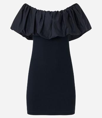 Vestido Curto em Ribana com Ombro a Ombro Bufante