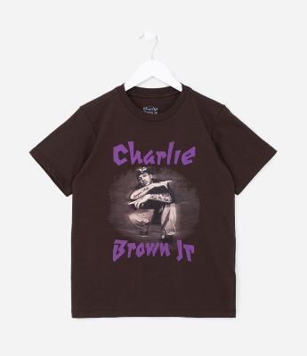 Camiseta Infantil em Algodão Estampa Charlie Brown Jr - Tam 5 a 14 anos