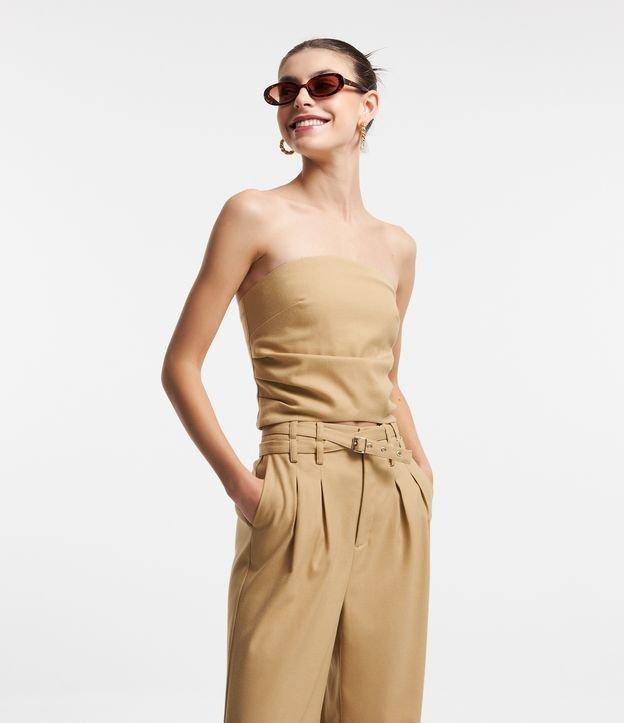 Blusa Cropped em Alfaiataria Tomara que Caia com Lastex - 1