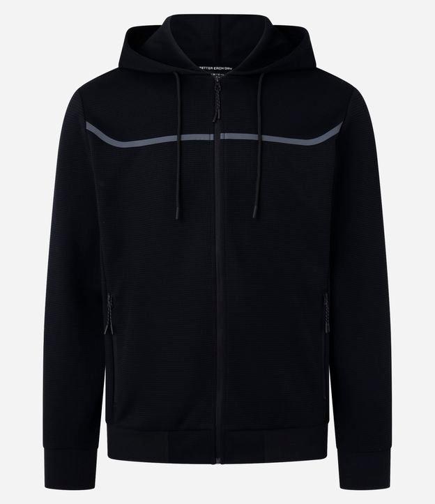 Casaco Esportivo Texturizado com Listra Refletiva e Gola com Capuz - 1