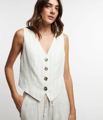 Colete em Viscolinho Listrado com Riscas de Giz